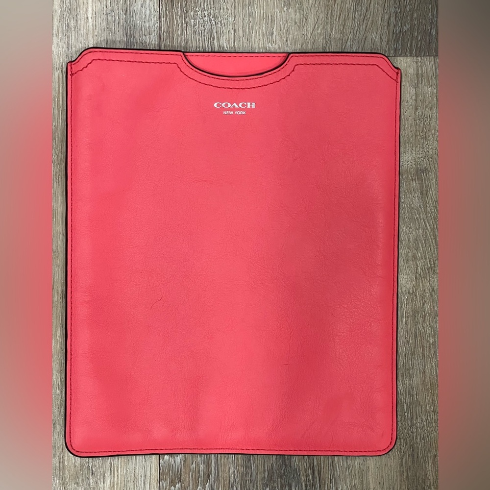 Coach Vibrant Coral Pink Leather Sleeve for iPad, some slight discoloration